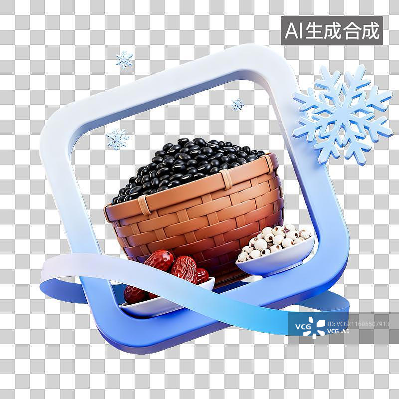 【AI数字艺术】3d卡通粘土二十四节气小雪过冬豆制品蓝白色装饰边框元素图片素材