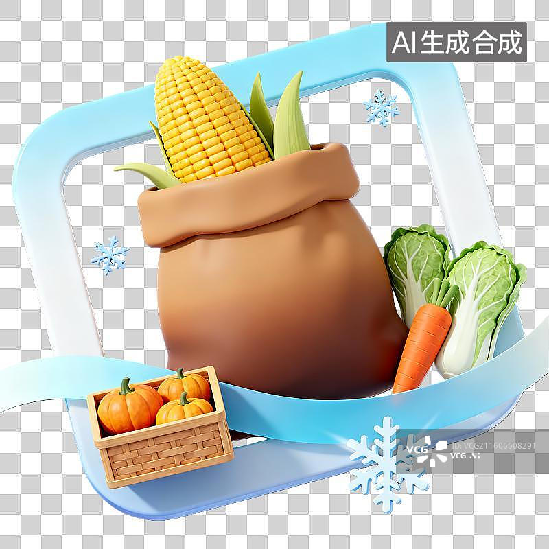 【AI数字艺术】3d卡通粘土二十四节气小雪蓝白色装饰边框元素图片素材