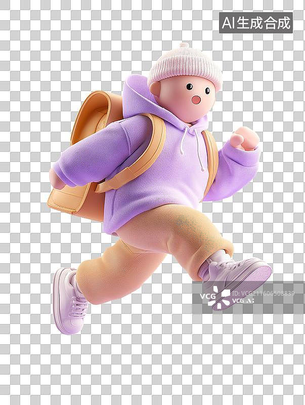 【AI数字艺术】背着书包的3D学生卡通插画在透明背景上图片素材