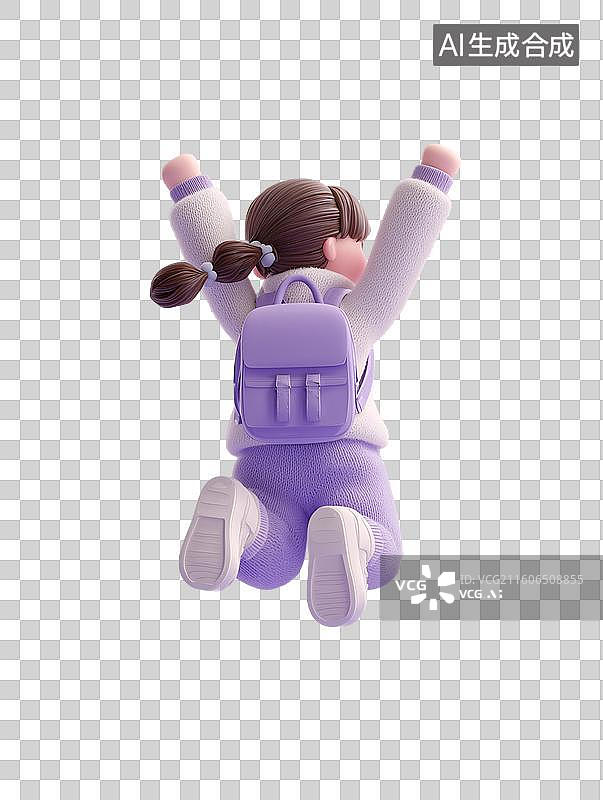 【AI数字艺术】背着书包的3D学生卡通插画在透明背景上图片素材