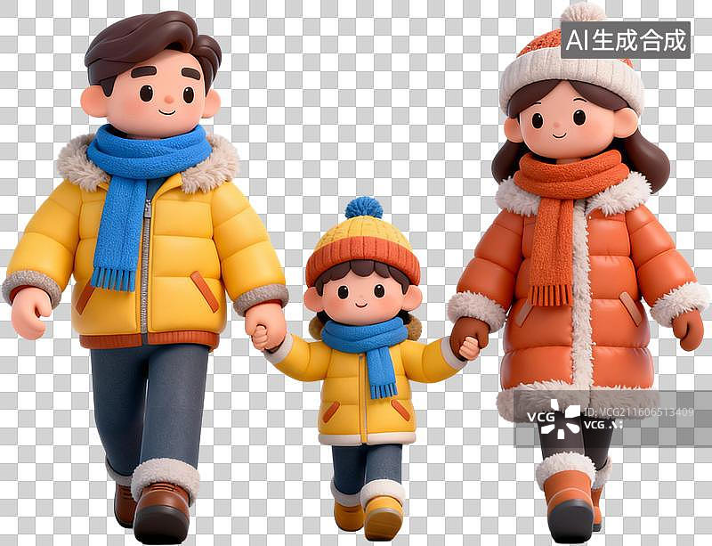 【AI数字艺术】卡通3D立体渲染插画冬天冰雪节滑雪人物冰摩天轮插画元素免抠图形图片素材