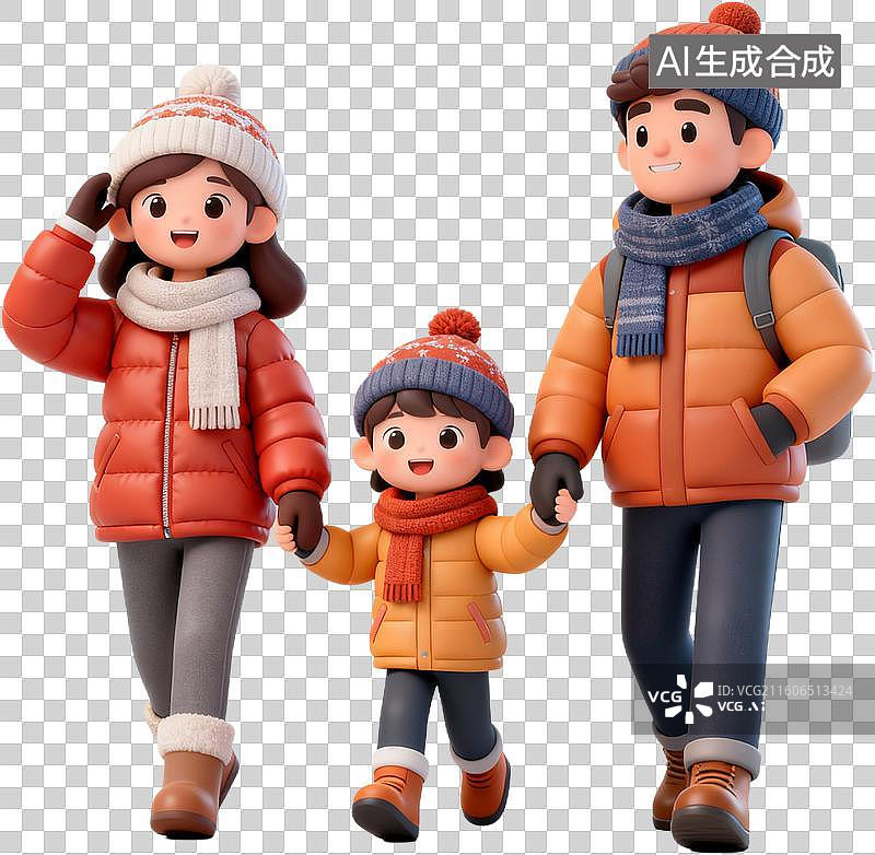 【AI数字艺术】卡通3D立体渲染插画冬天冰雪节滑雪人物冰摩天轮插画元素免抠图形图片素材