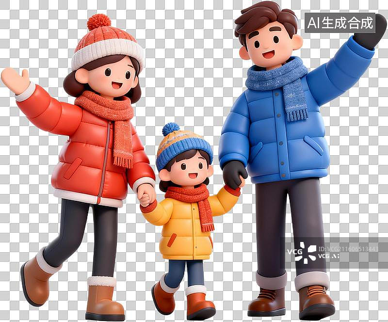 【AI数字艺术】卡通3D立体渲染插画冬天冰雪节滑雪人物冰摩天轮插画元素免抠图形图片素材