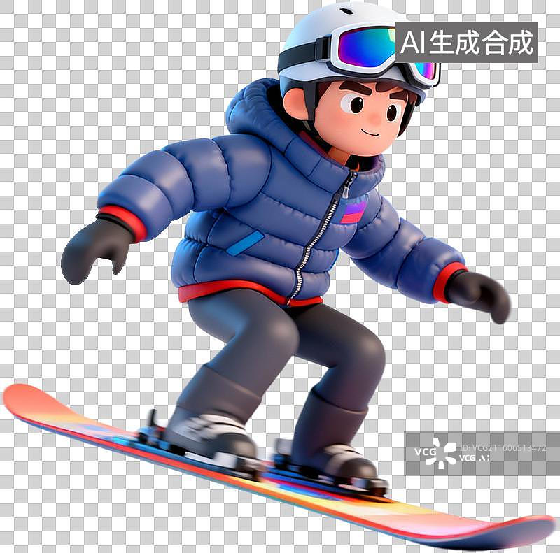 【AI数字艺术】卡通3D立体渲染插画冬天冰雪节滑雪人物冰摩天轮插画元素免抠图形图片素材
