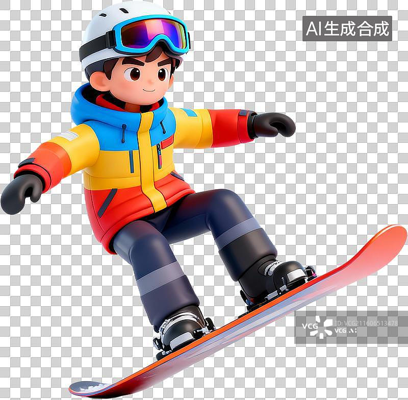 【AI数字艺术】卡通3D立体渲染插画冬天冰雪节滑雪人物冰摩天轮插画元素免抠图形图片素材