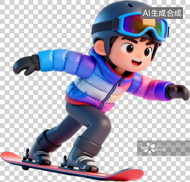 【AI数字艺术】卡通3D立体渲染插画冬天冰雪节滑雪人物冰摩天轮插画元素免抠图形图片素材