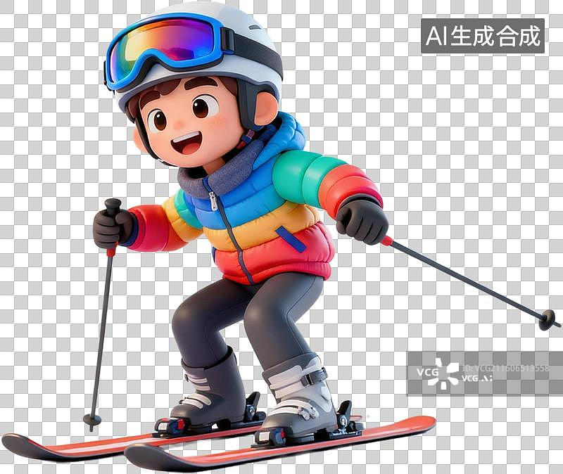 【AI数字艺术】卡通3D立体渲染插画冬天冰雪节滑雪人物冰摩天轮插画元素免抠图形图片素材
