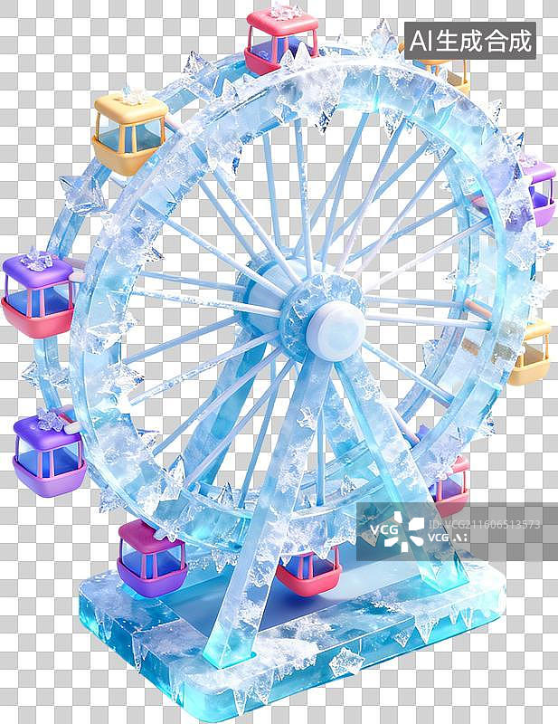 【AI数字艺术】卡通3D立体渲染插画冬天冰雪节滑雪人物冰摩天轮插画元素免抠图形图片素材