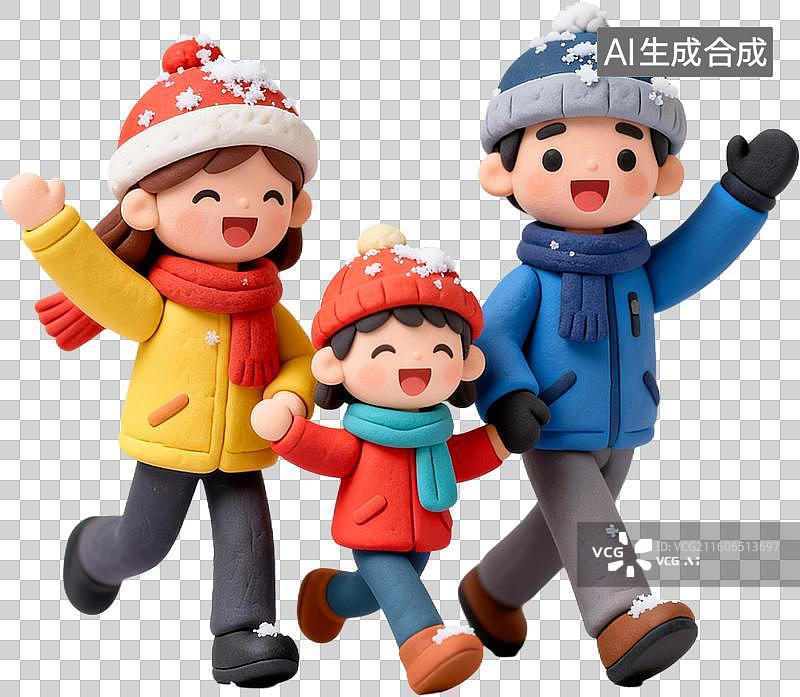 【AI数字艺术】卡通3D立体粘土风格插画冬天冰雪节滑雪人物冰摩天轮插画元素免抠图形图片素材