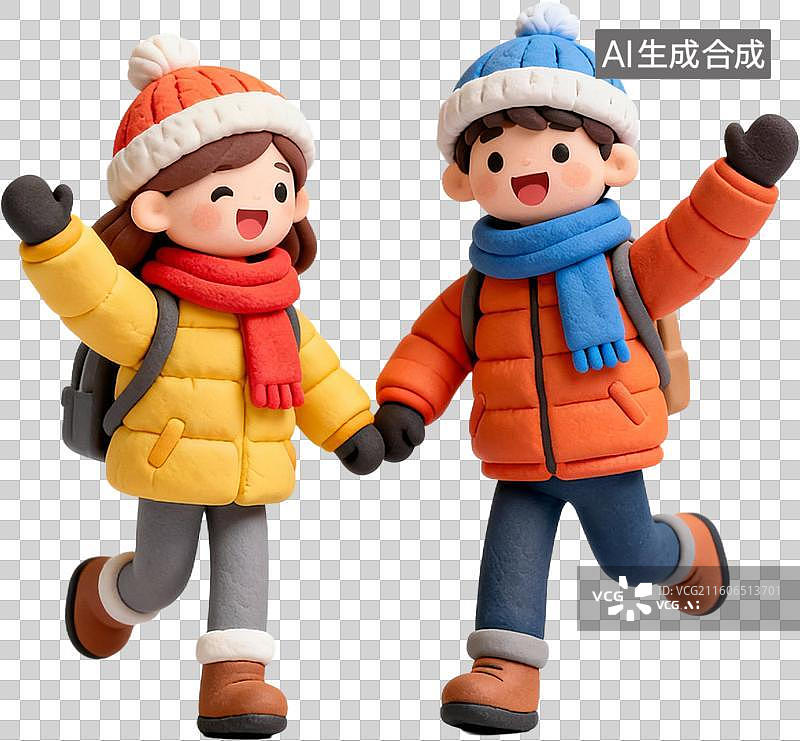 【AI数字艺术】卡通3D立体粘土风格插画冬天冰雪节滑雪人物冰摩天轮插画元素免抠图形图片素材