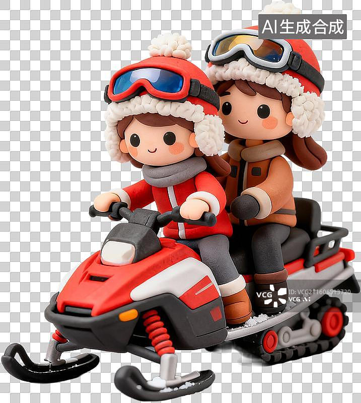 【AI数字艺术】卡通3D立体粘土风格插画冬天冰雪节滑雪人物冰摩天轮插画元素免抠图形图片素材