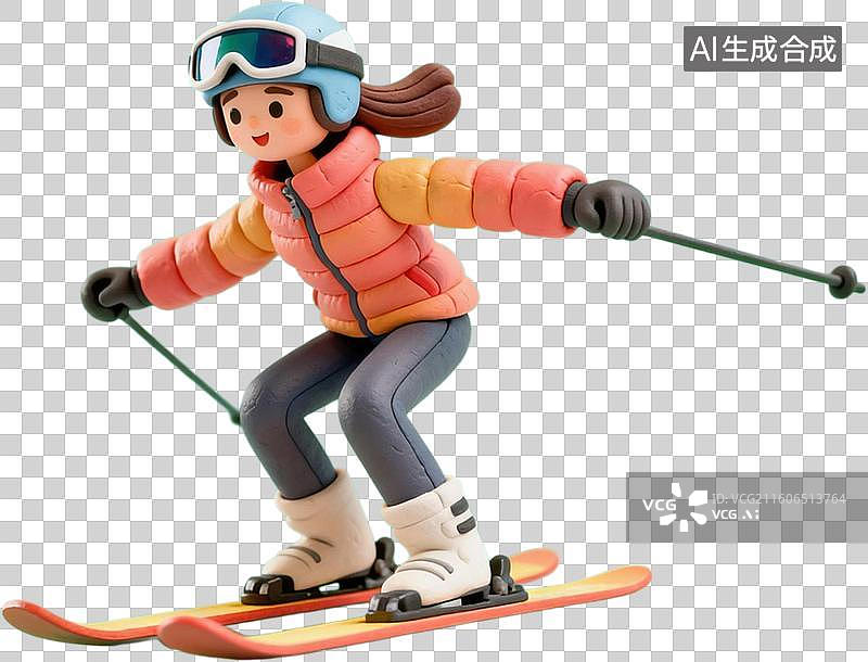 【AI数字艺术】卡通3D立体粘土风格插画冬天冰雪节滑雪人物冰摩天轮插画元素免抠图形图片素材