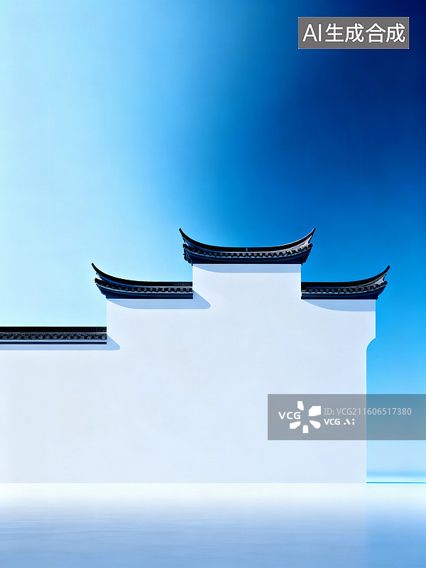 【AI数字艺术】蓝背景下的中式建筑元素图片素材