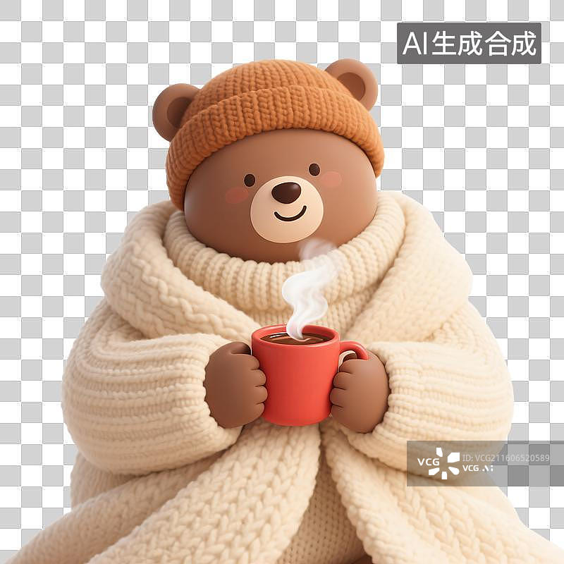 【AI数字艺术】冬日暖心小熊的居家时光图片素材