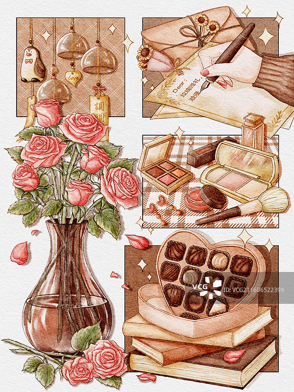 水彩分镜插画之情人节图片素材