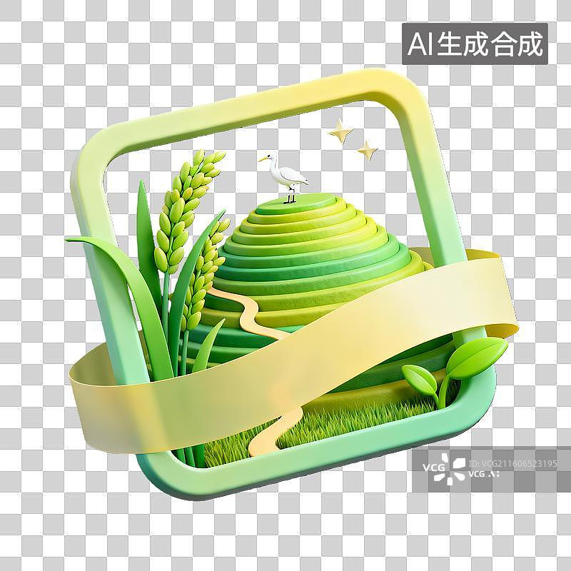 【AI数字艺术】3d卡通粘土二十四节气谷雨梯田黄绿色装饰边框元素图片素材
