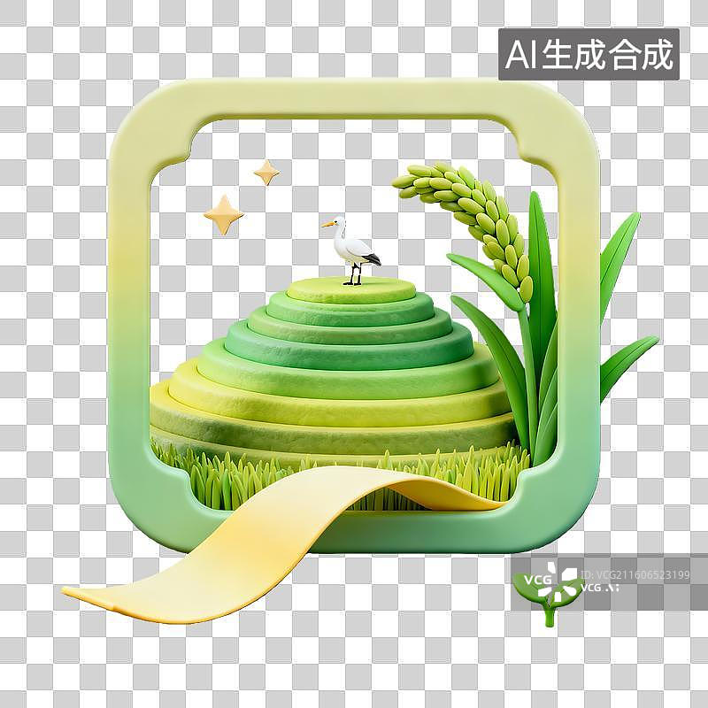 【AI数字艺术】3d卡通粘土二十四节气谷雨梯田黄绿色装饰边框元素图片素材