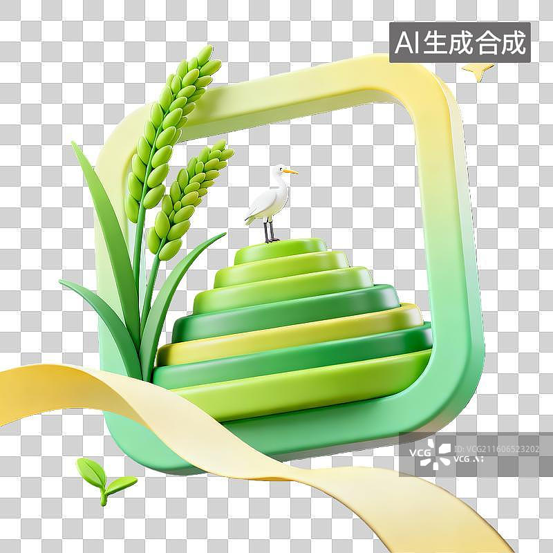 【AI数字艺术】3d卡通粘土二十四节气谷雨梯田黄绿色装饰边框元素图片素材