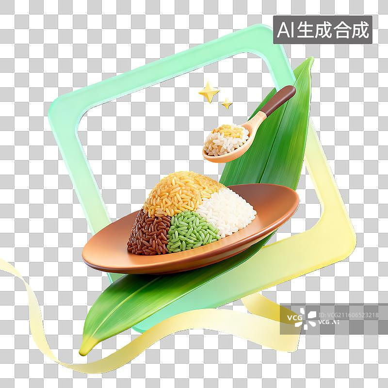 【AI数字艺术】3d卡通粘土二十四节气谷雨三色饭黄绿色装饰边框元素图片素材