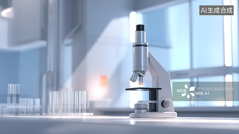 【AI数字艺术】实验室显微镜科研场景插画图片素材