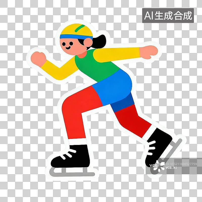【AI数字艺术】2D贴纸风格运动系列元素短道速滑滑冰图片素材