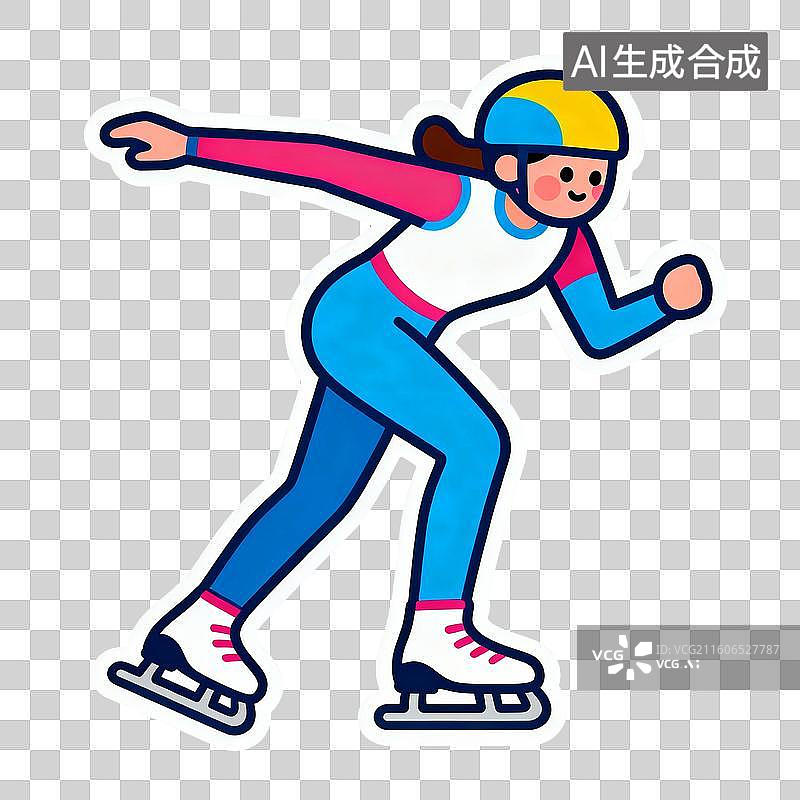 【AI数字艺术】2D贴纸风格运动系列元素短道速滑滑冰图片素材