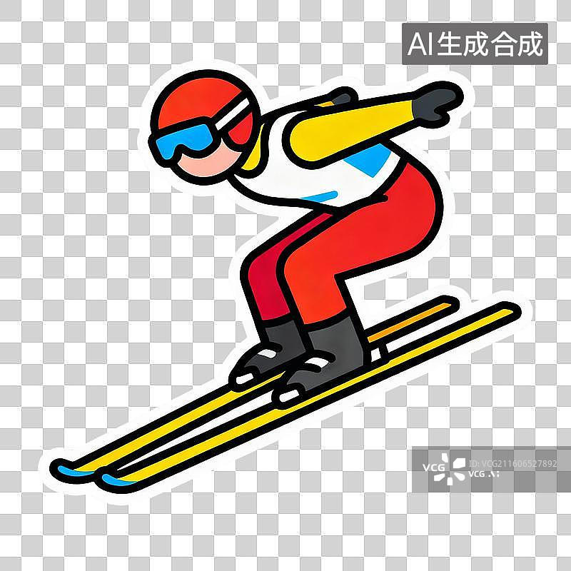 【AI数字艺术】2D贴纸风格运动系列元素跳台滑雪图片素材