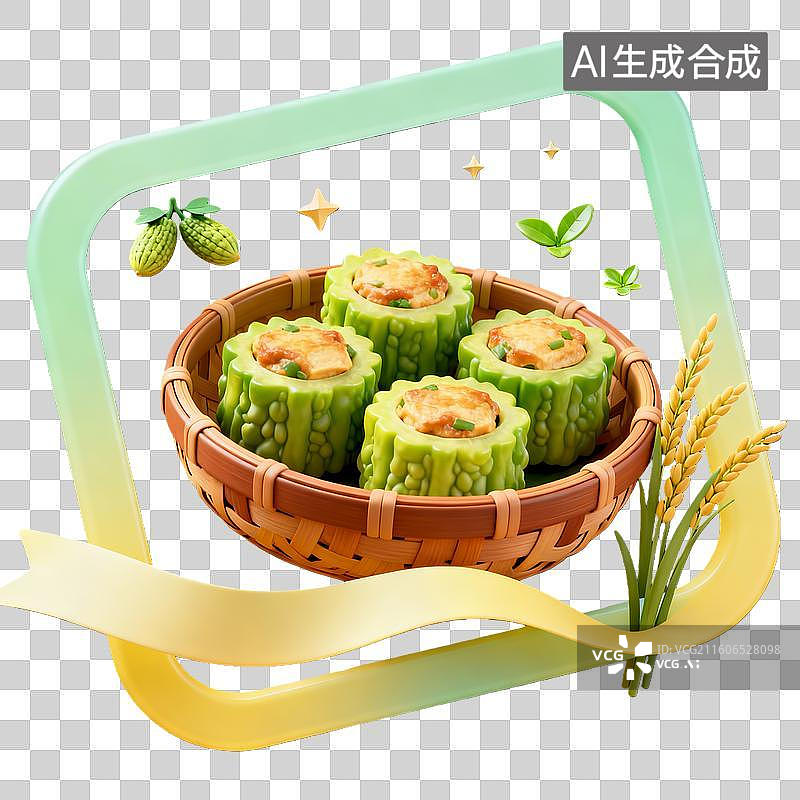 【AI数字艺术】3d卡通粘土二十四节气小满黄绿色装饰边框元素图片素材