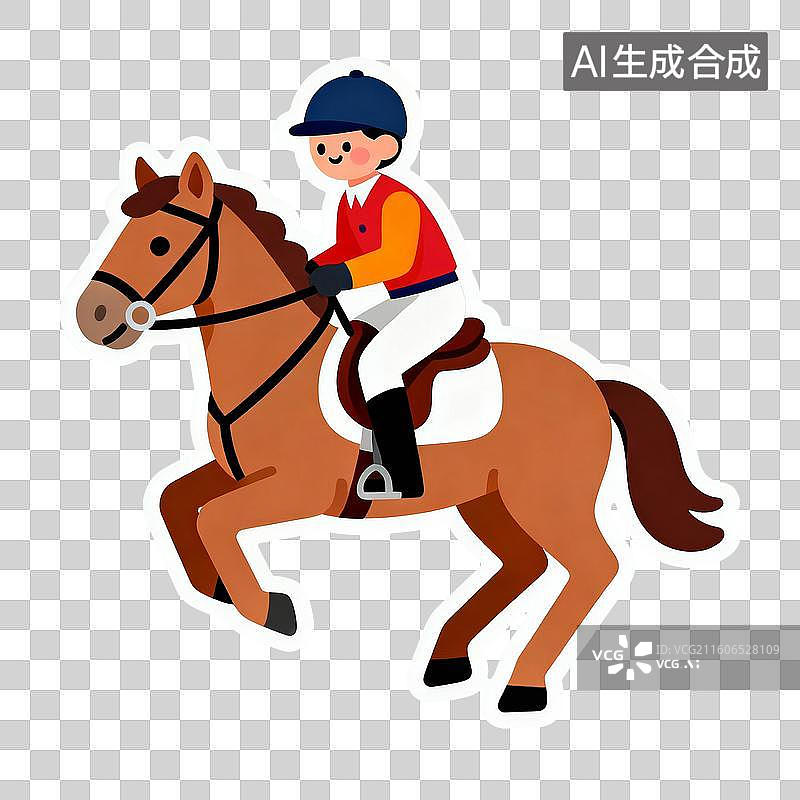 【AI数字艺术】2D贴纸风格运动系列元素马术骑马图片素材