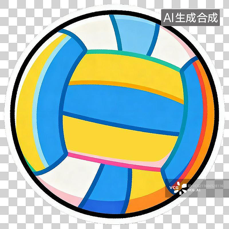 【AI数字艺术】2D贴纸风格运动系列元素打排球排球场图片素材
