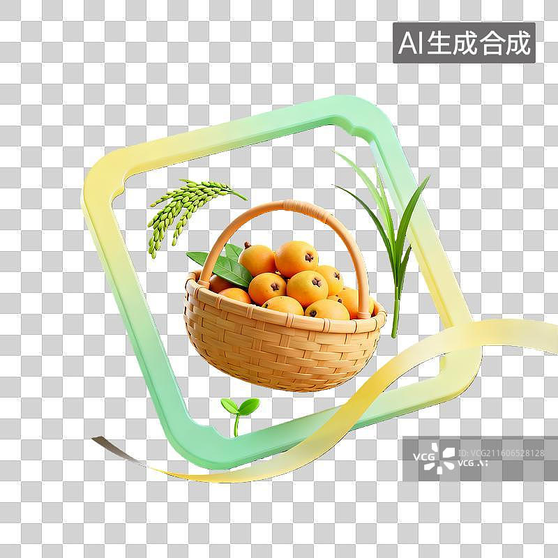 【AI数字艺术】3d卡通粘土二十四节气小满枇杷黄绿色装饰边框元素图片素材