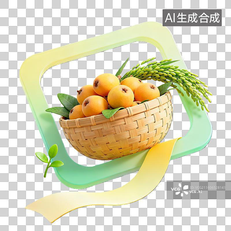 【AI数字艺术】3d卡通粘土二十四节气小满枇杷黄绿色装饰边框元素图片素材