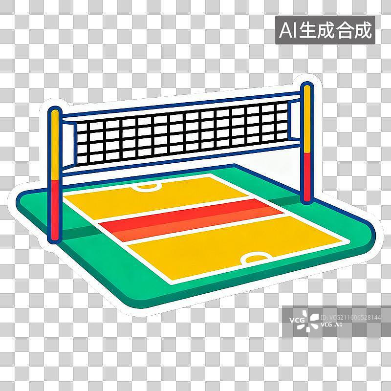 【AI数字艺术】2D贴纸风格运动系列元素打排球排球场图片素材