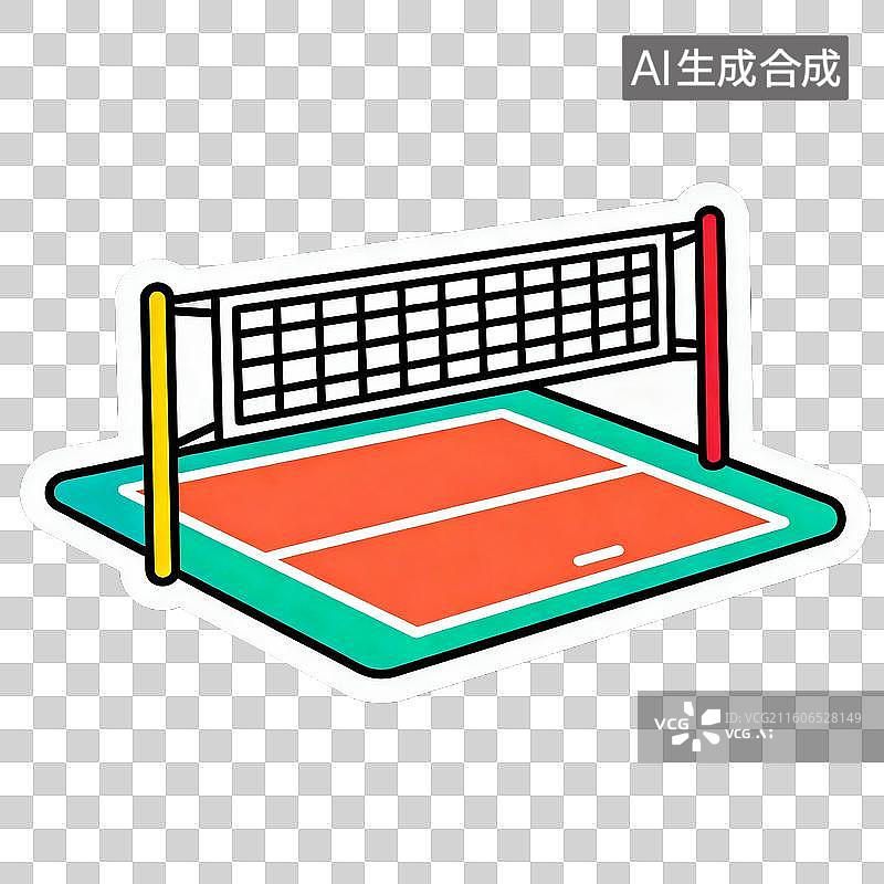 【AI数字艺术】2D贴纸风格运动系列元素打排球排球场图片素材