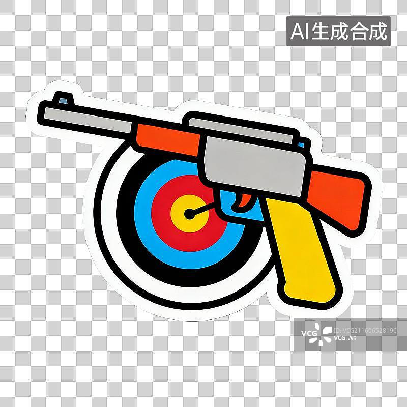 【AI数字艺术】2D贴纸风格运动系列元素射击图片素材