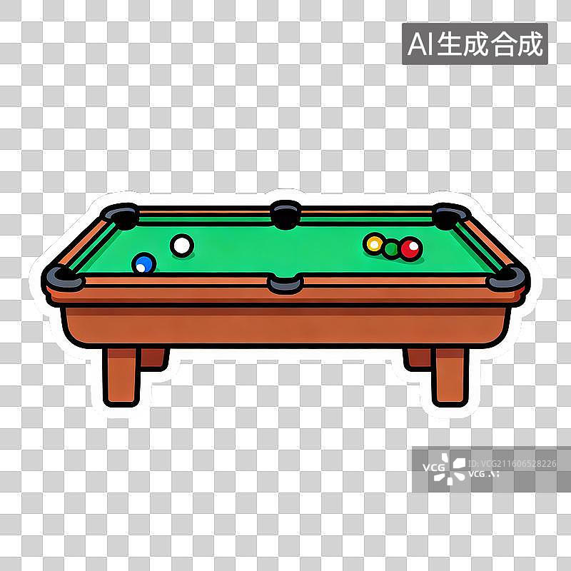 【AI数字艺术】2D贴纸风格运动系列元素打台球 台球桌图片素材