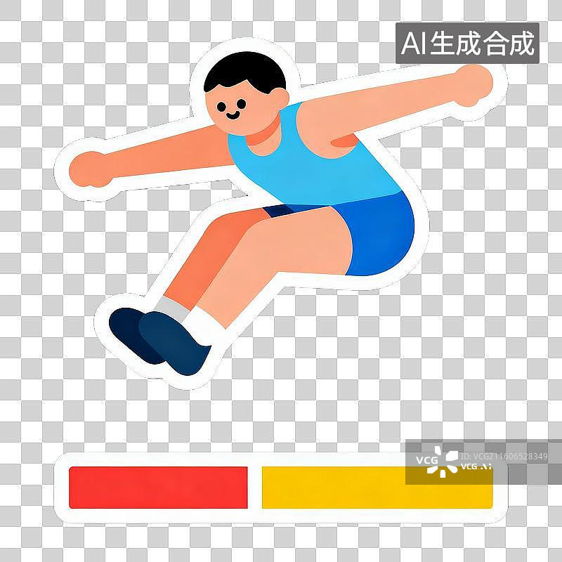 【AI数字艺术】2D贴纸风格运动系列元素跳远图片素材