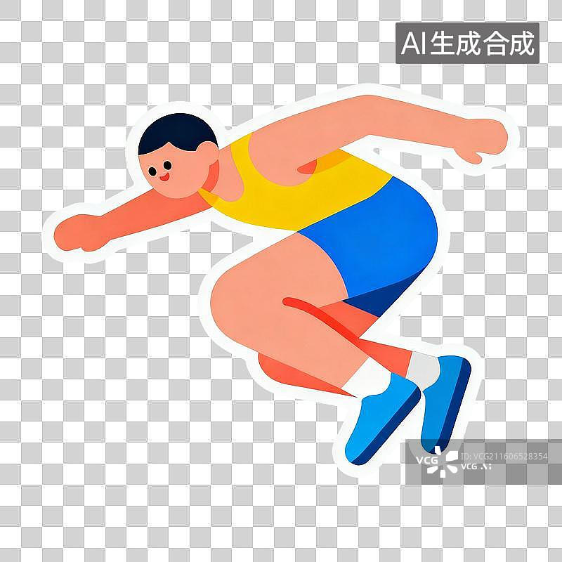 【AI数字艺术】2D贴纸风格运动系列元素跳远图片素材