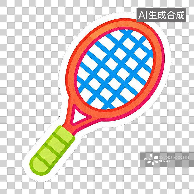 【AI数字艺术】2D贴纸风格运动系列元素网球拍 网球图片素材