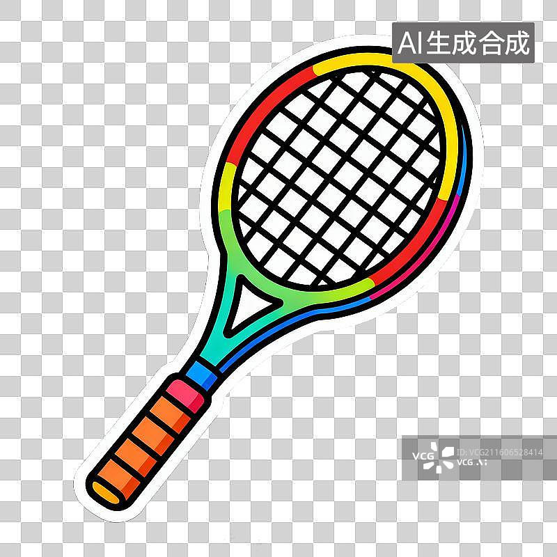 【AI数字艺术】2D贴纸风格运动系列元素网球拍 网球图片素材