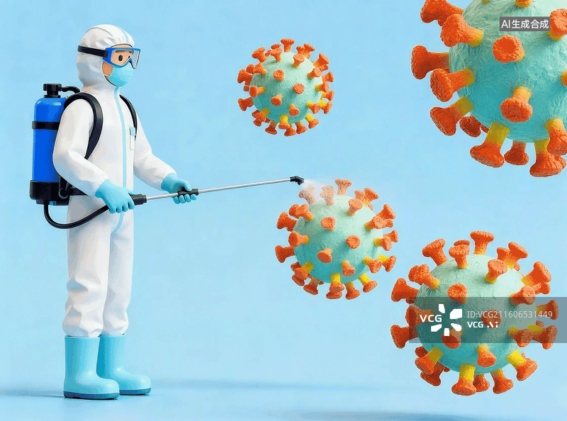 【AI数字艺术】医护人员喷洒酒精杀毒图片素材