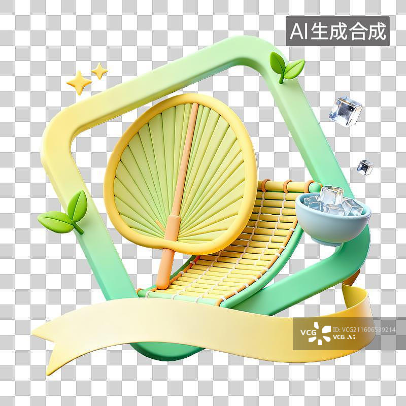 【AI数字艺术】3d卡通粘土二十四节气芒种菖蒲绿色装饰边框元素图片素材