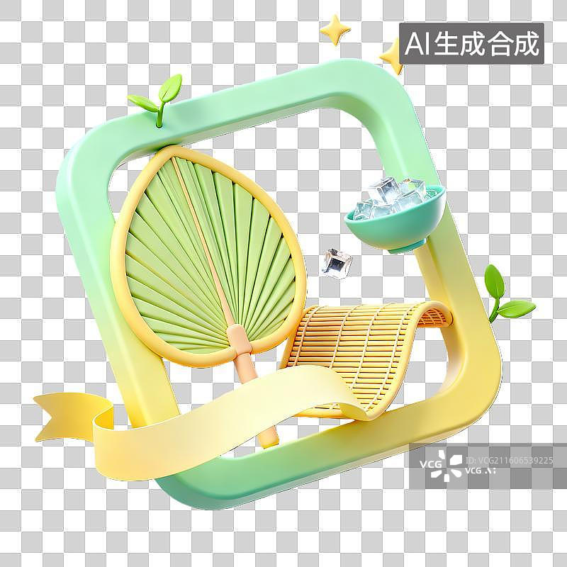 【AI数字艺术】3d卡通粘土二十四节气芒种菖蒲绿色装饰边框元素图片素材
