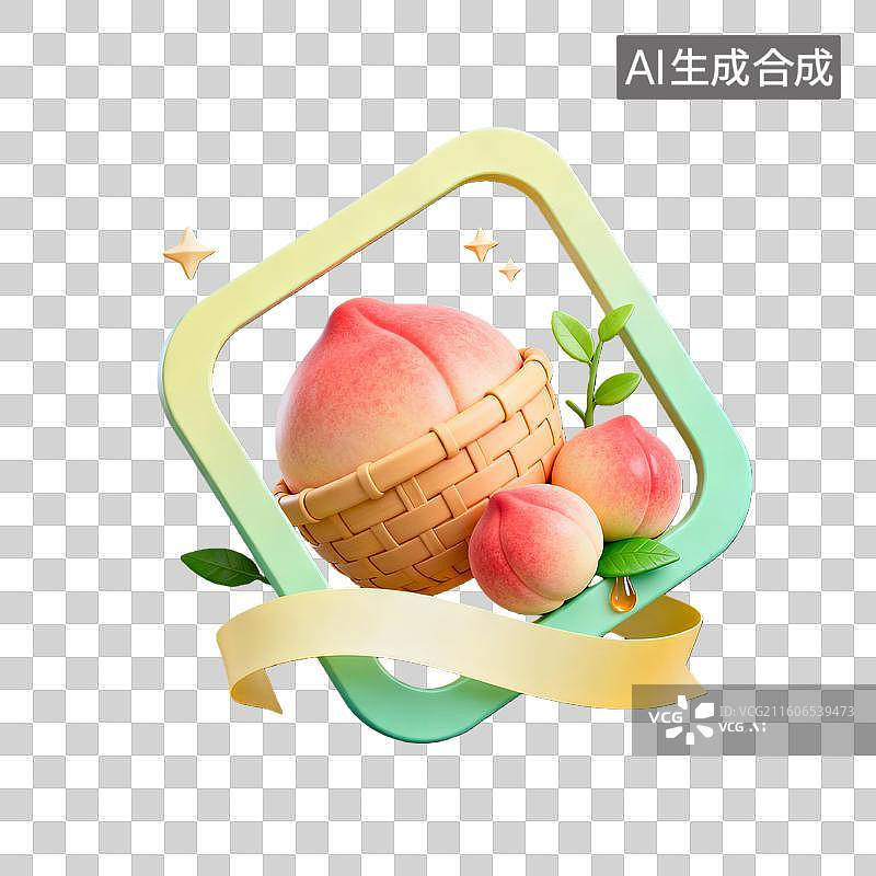 【AI数字艺术】3d卡通粘土二十四节气芒种水蜜桃绿色装饰边框元素图片素材
