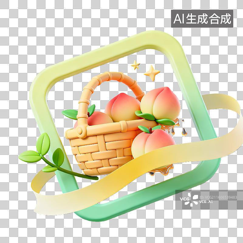 【AI数字艺术】3d卡通粘土二十四节气芒种水蜜桃绿色装饰边框元素图片素材
