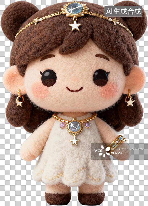 【AI数字艺术】可爱的卡通Q版盲盒系列3D毛毡风格十二星座插画元素免抠图形图片素材