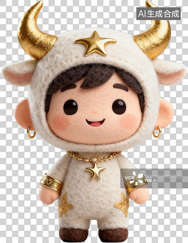 【AI数字艺术】可爱的卡通Q版盲盒系列3D毛毡风格十二星座插画元素免抠图形图片素材