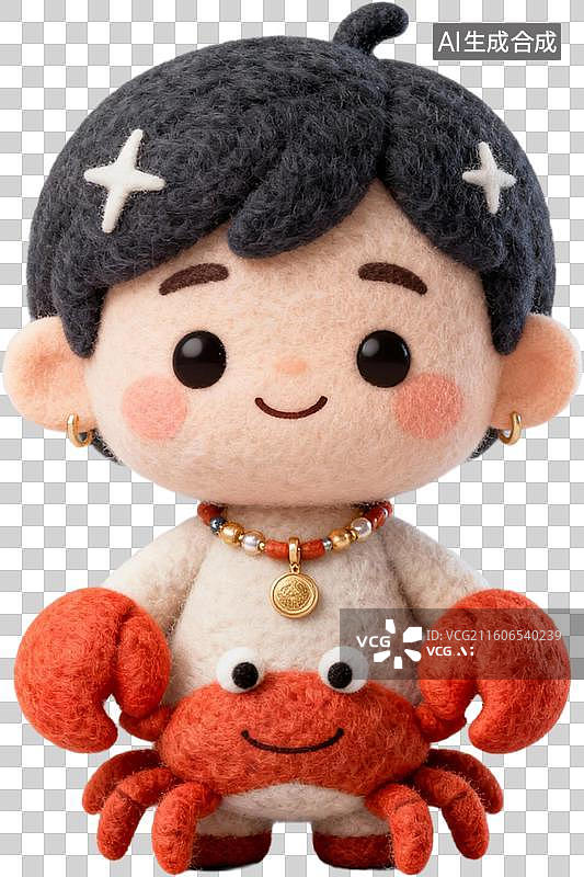 【AI数字艺术】可爱的卡通Q版盲盒系列3D毛毡风格十二星座插画元素免抠图形图片素材