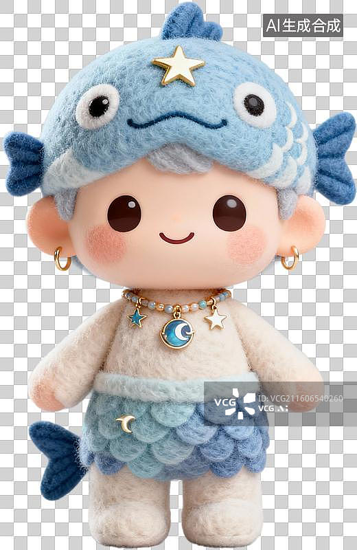 【AI数字艺术】可爱的卡通Q版盲盒系列3D毛毡风格十二星座插画元素免抠图形图片素材