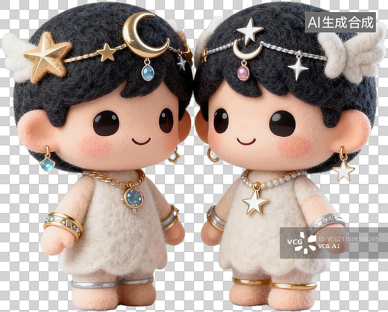 【AI数字艺术】可爱的卡通Q版盲盒系列3D毛毡风格十二星座插画元素免抠图形图片素材